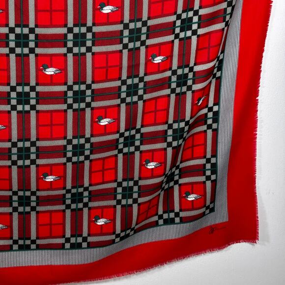 Vintage JP Collections Plaid Duck Scarf Red Green Polyester 45" Square AS IS - Picture 15 of 16